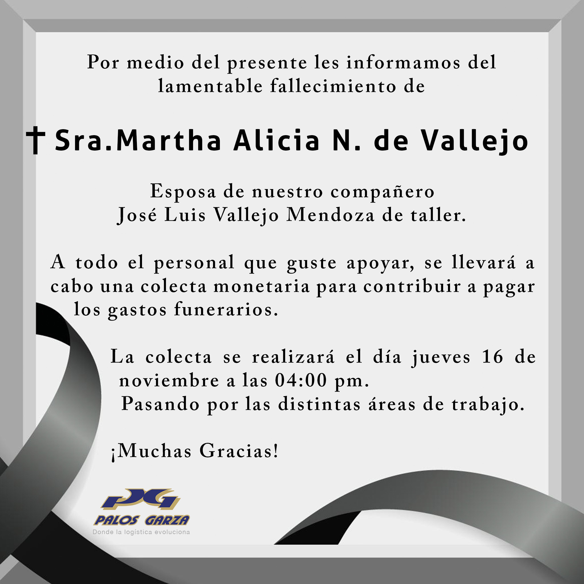 Colecta monetaria- Sra. Martha Alicia de Vallejo.